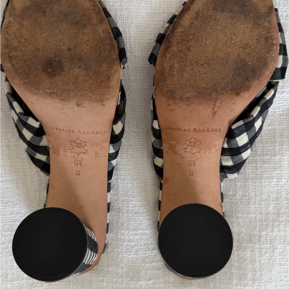 Loeffler Randall Black & Cream Gingham Knot Slide Mules - Picture 3 of 4